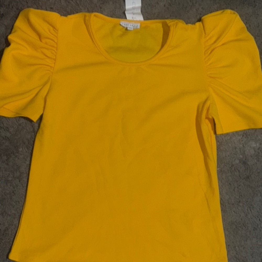 Vibrant Yellow Puff Sleeve Ruffled Blouse